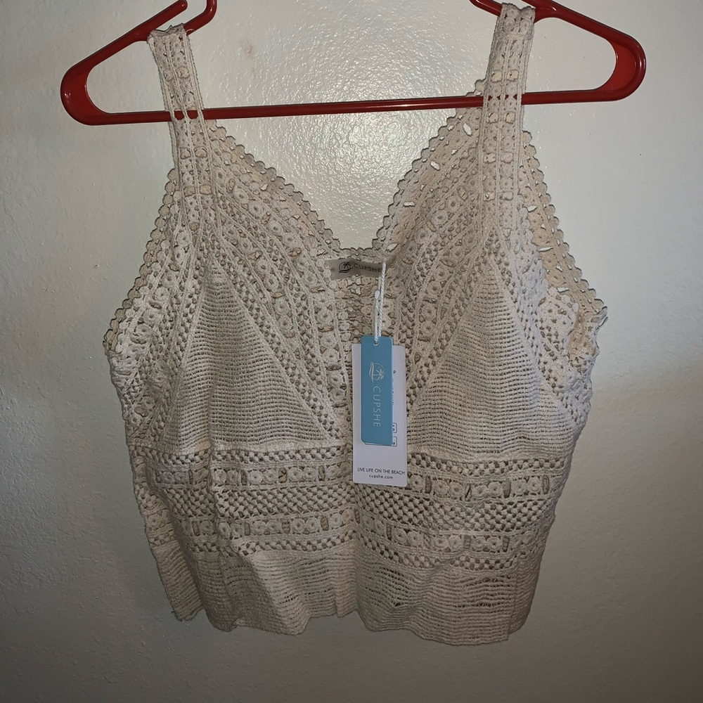Cream, cropped crochet top